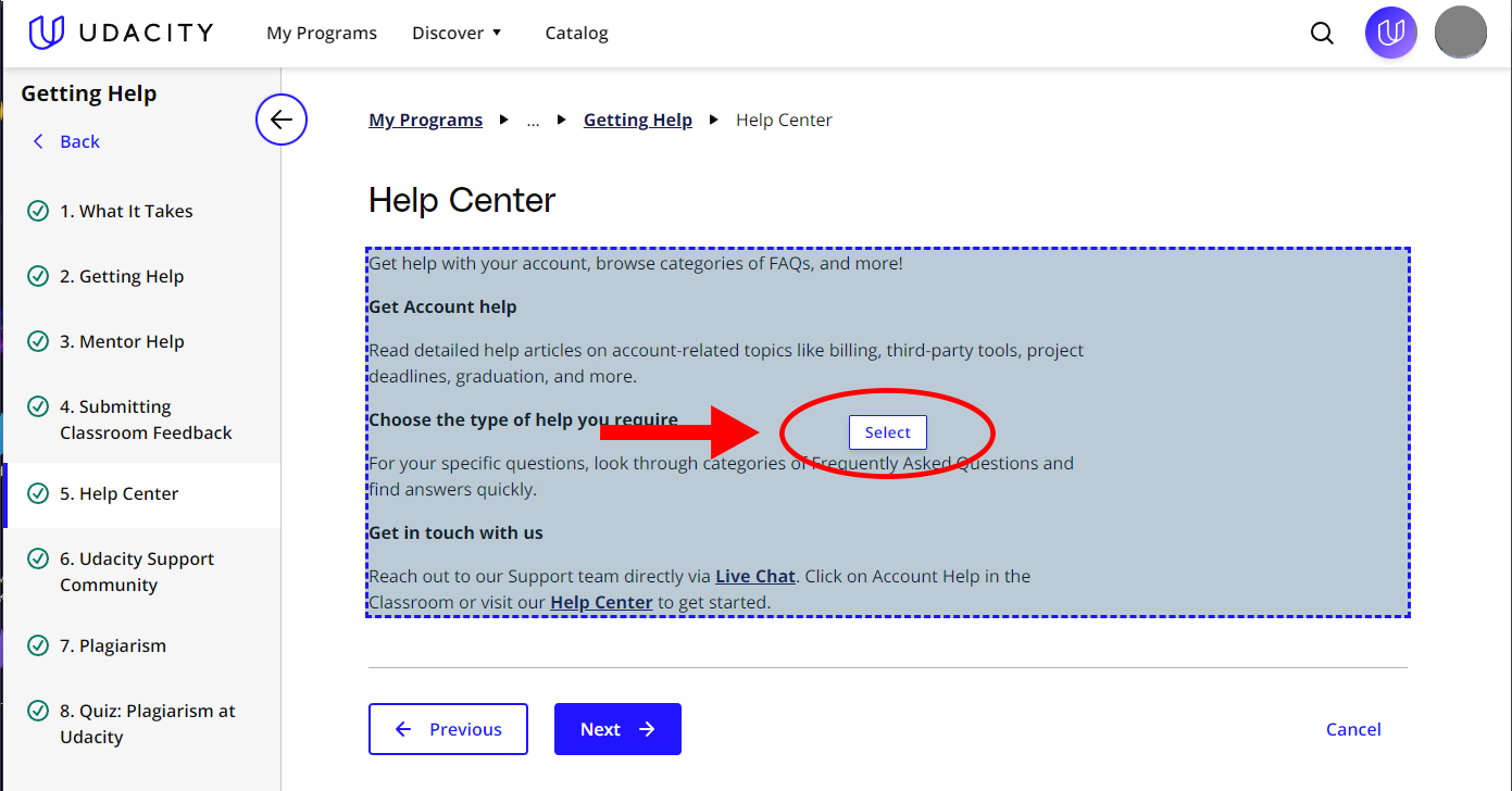 A screenshot highlighting the selection to a specific piece of content