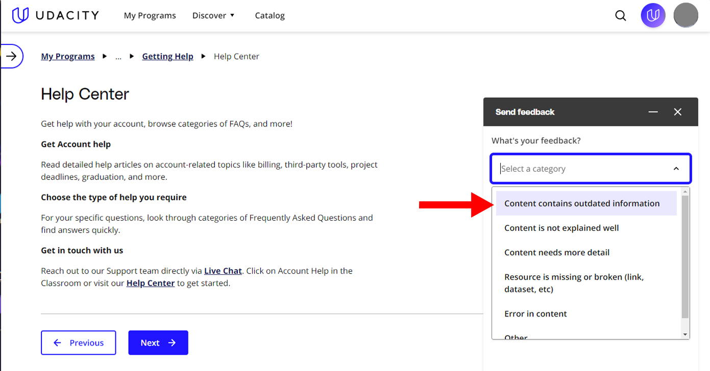 A screenshot highlighting the drop-down menu to select a suitable category of issues. 